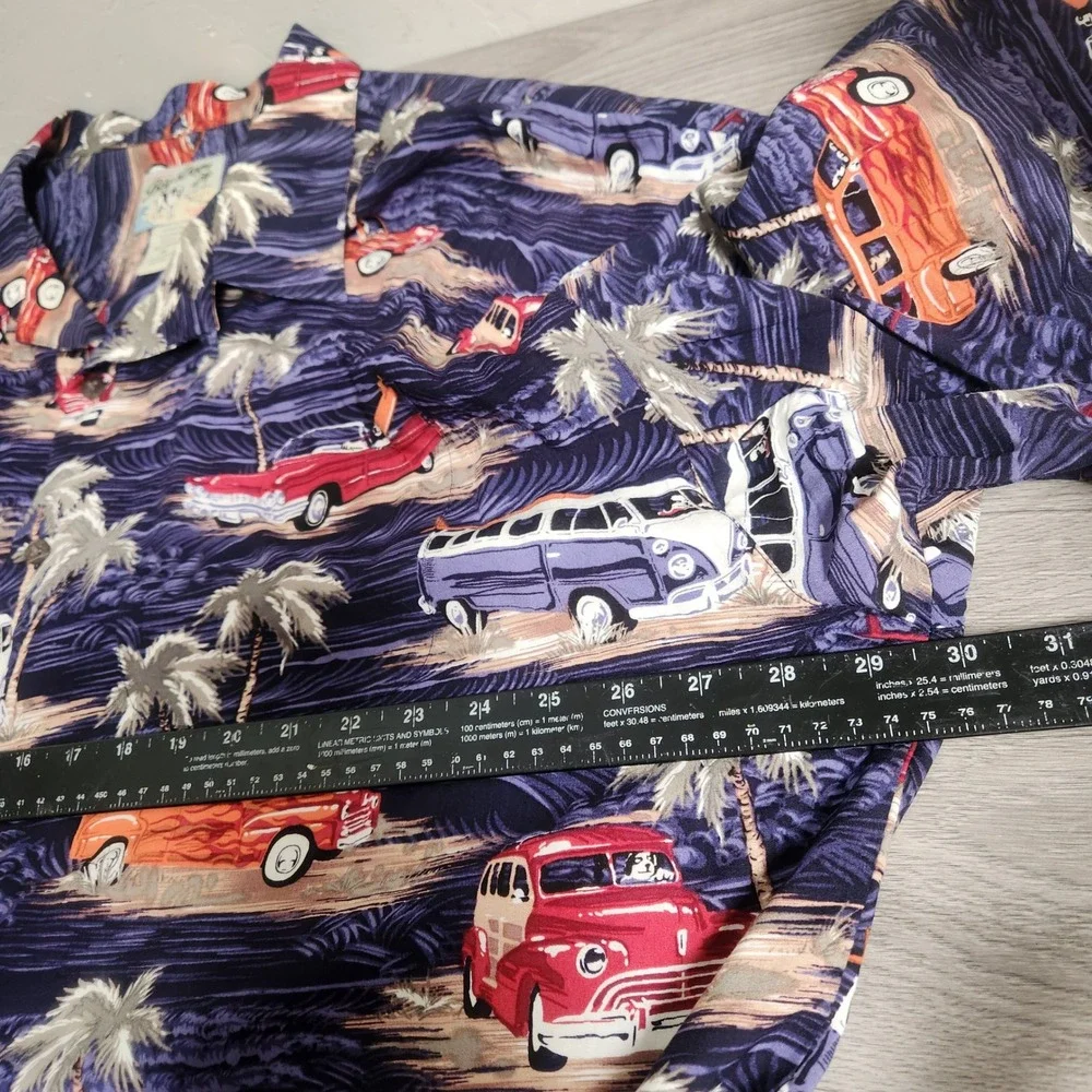 Vintage Big‎ Dogs Blue Shirt Size 3X Hawaiian Woodie Classic Cars Tropical Palm